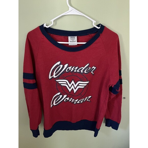 DC Comics Wonder Woman Womens Long Sleeve Pullover Sweatshirt Red/Blue Large - Picture 1 of 6